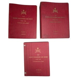 Queens Regulations Orders Canadian Army Vol I II III Set RCASC 3 Binder Set 1965